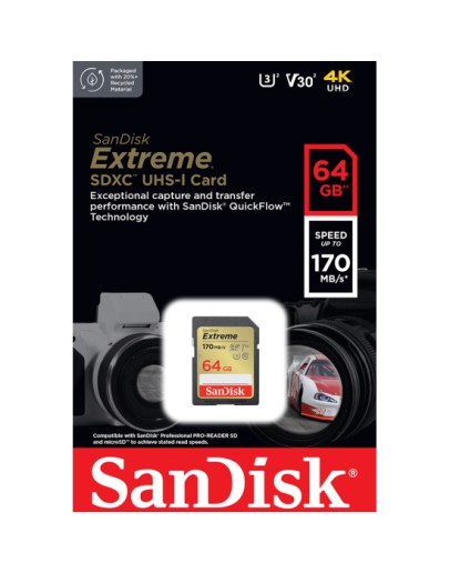 Память SanDisk Extreme SDXC 64GB 170/80MB/s  UHS-I